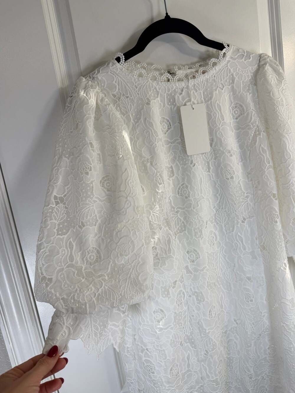 Fate White Floral Lace Puff 3/4 Sleeve Mini Dress NWT Size Small - Picture 3 of 10